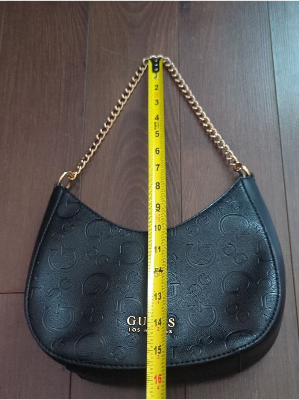 GUESS Black Embossed Logo Shoulder Bag with Gold Chain - Picture 9 of 12
